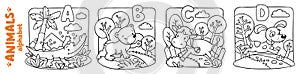 Animals alphabet or ABC. Coloring book set