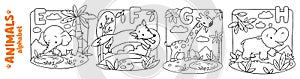 Animals alphabet or ABC. Coloring book set photo