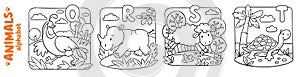 Animals alphabet or ABC. Coloring book set