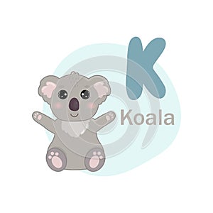 Animals alphabet. Cute koala. Vector illustration for teaching children learning a foreign language