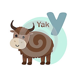 Animals alphabet. Cute yak. Vector illustration for teaching children learning a foreign language.