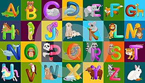 Animals alphabet set for kids abc education in preschool.