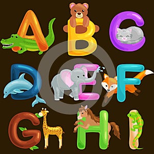 Animals alphabet set for kids abc education in preschool.