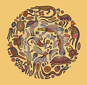 Animals drawings aboriginal australian style