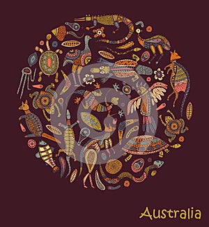 Zvieratá kresby domorodý austrálsky štýl 