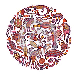 Animals drawings aboriginal australian style. Vector illustration