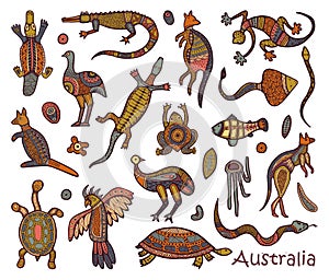 Animals drawings aboriginal australian style photo