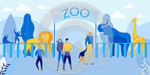 Animals behind Fence, Zoo Sign, People Visitors