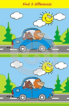 Animals at blue car in nature, game eps.