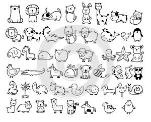 Animals Bundle Coloring Forest , Head Animal, Big collection of decorative for kids,baby characters, card,hand drawn, cartoon styl