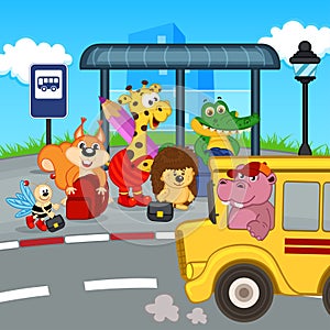Zvířata na autobus čekání autobus 