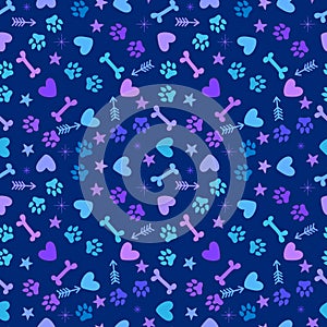 Animals cartoon seamless dog and cat footprints pattern for wrapping paper and fabrics and linens and kids