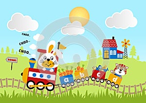 Animals cartoon on train