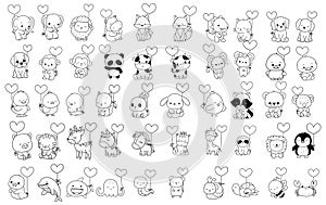 Animals Cartoon With Valentine Bundle,love Big collection of decorative,valentine character cartoon style.vector illustration