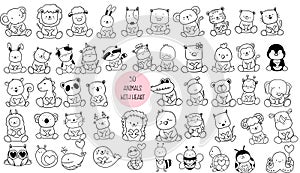 50 Animals Cartoon With Valentine Bundle,love Big collection of decorative,valentine kids,baby characters, wedding,card,hand drawn