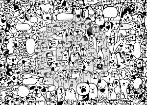 Animals. Cats and Dogs Vector pattern. Hand Drawn Doodles Pets,seamless background doodle vector.