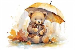 Animals children bear cute card drawing cartoon umbrella autumn art