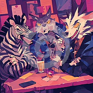 Animals\' Comedy Club Gathering, Vector Illustration
