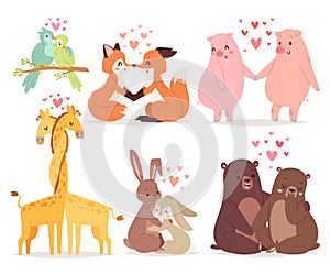 Animals couple in love valentines day holiday vector illustration.