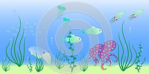 Animals of the deep sea vector illustration