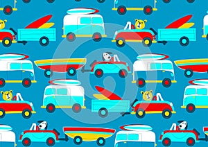 Animals driving to the beach beep beep repeat pattern photo