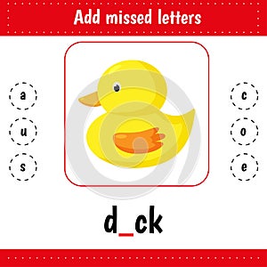 Animals. Duck. Add missed letters