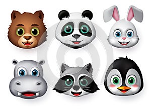 Animals emoji and emoticon happy face vector set. Emojis or emoticons of animals creature.