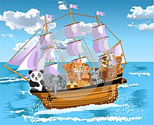 Animals floating on a ship