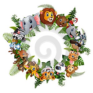 Animals forest cartoon together in circle