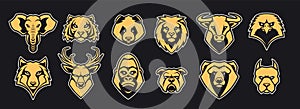 Animals Head Mascot Icons Vector Set