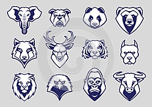 Animals Head Mascot Icons Vector Set