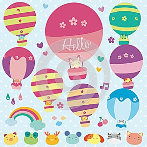 Animals hot air balloon illustration