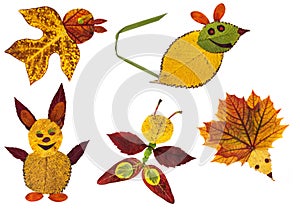 Animals made from the autumn leaves