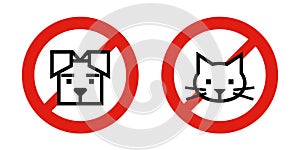 Animals not allowed sign. Red prohibition sign