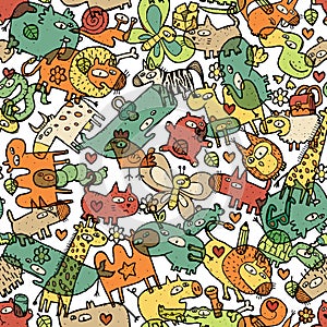 Animals and Objects Seamless Pattern