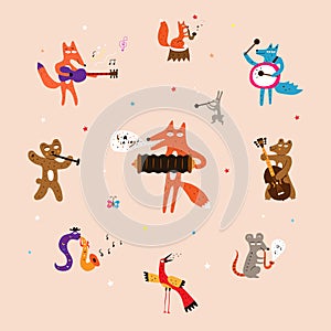 animals plaing on musical instruments vector design elements cartoon