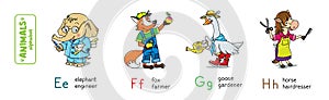 Animals with professions. Funny alphabet or ABC.