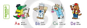 Animals with professions. Funny alphabet or ABC.