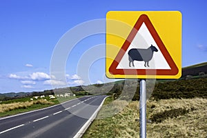 Animals on road, warning sign,Uk
