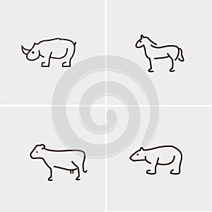 Animals set four cow horn nose horse bear