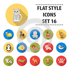 Animals set icons in flat style. Big collection animals vector symbol stock illustration