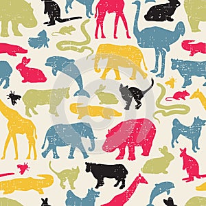 Animals silhouette seamless pattern.