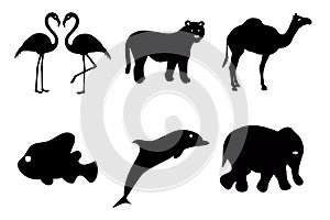 animals silhouettes isolated on white. Farm Animals Livestock and poultry