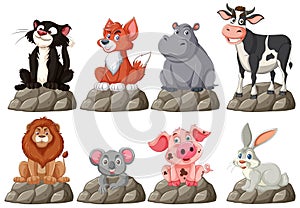 Animals sitting on stone platforms photo