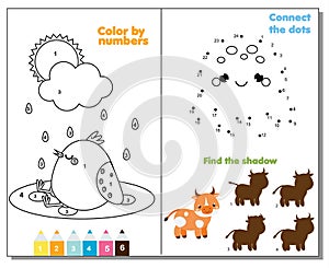Animals theme activity page for kids. Educational children game set