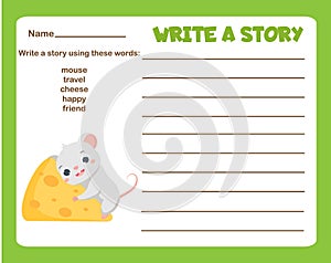 Animals theme writing prompt for kids blank. Educational children page. Develop fantasy and compose stories skills