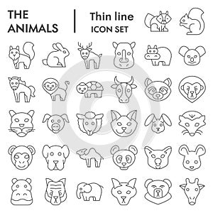 Animals thin line icon set, Wild nature collection, vector sketches, logo illustrations, web symbols, linear pictograms