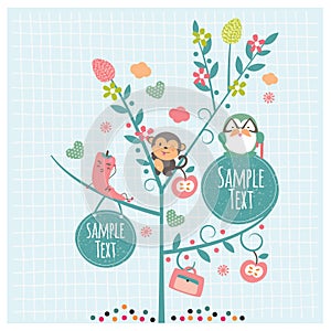 Animals on tree illustration