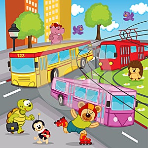 Animals trolleybus tram bus