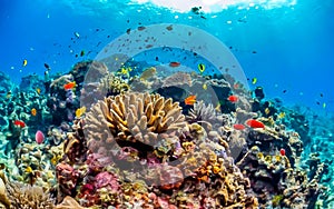 Animals of the underwater marine world. Ecosystems. Colorful tropical fish. Life on the coral reef photo